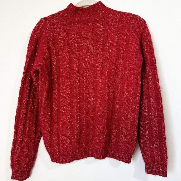 Vintage YarnWorks Sweater Red Cable Knit Christmas Holiday Women’s L Wool Angora - Picture 5 of 9
